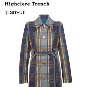 CAbi Highclere Trench 100% Cotton Plaid Large 2023